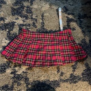 hot pink plaid pleated mini skirt